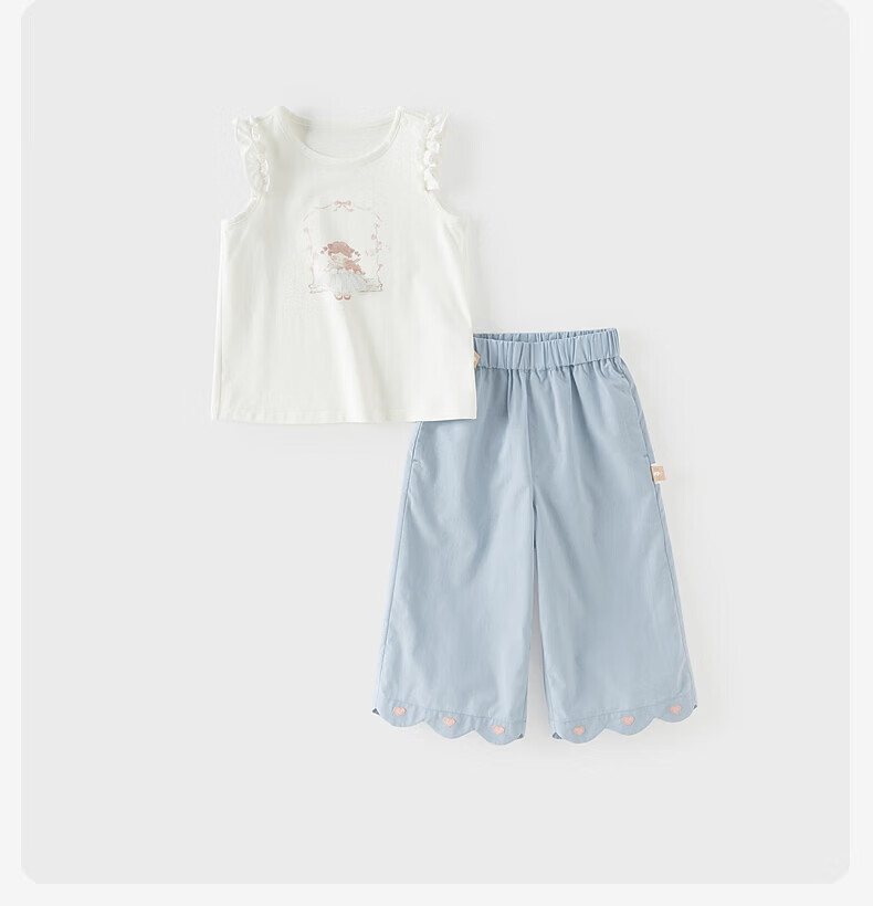 DAVE & BELLA Kids 3/4 Pants Set Girls Antibacterial T-Shirt and Pants Baby Class A Summer Outfit 17
